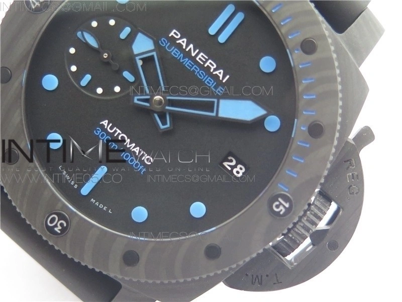 PAM960 Carbotech 42mm VSF 1:1 Best Edition Black Dial Blue Markers on Rubber Strap P.9010 Clone